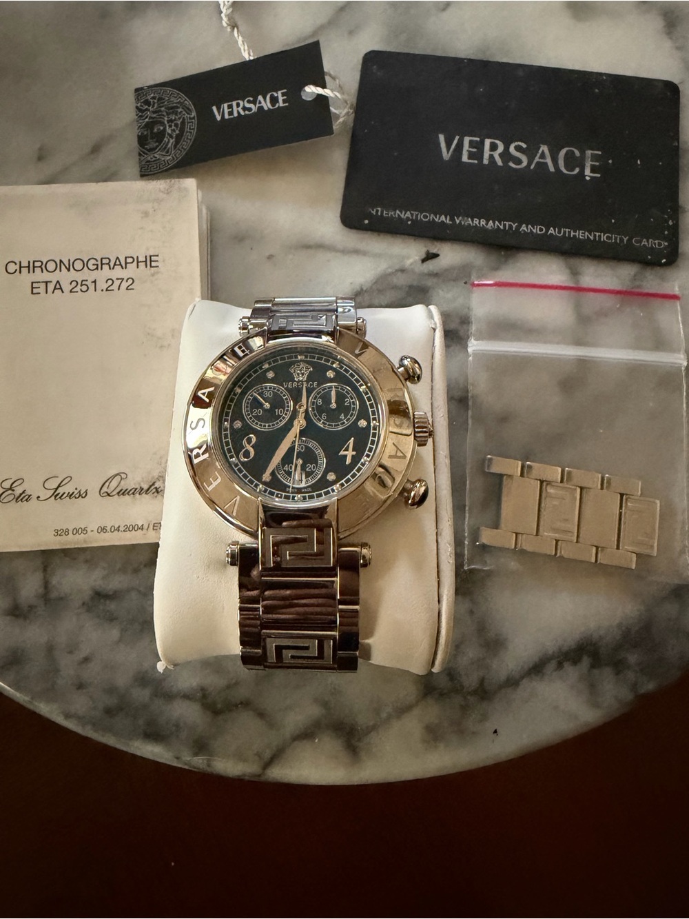 Versace Men’s Chronograph engraved band Watch sapphire and diamond